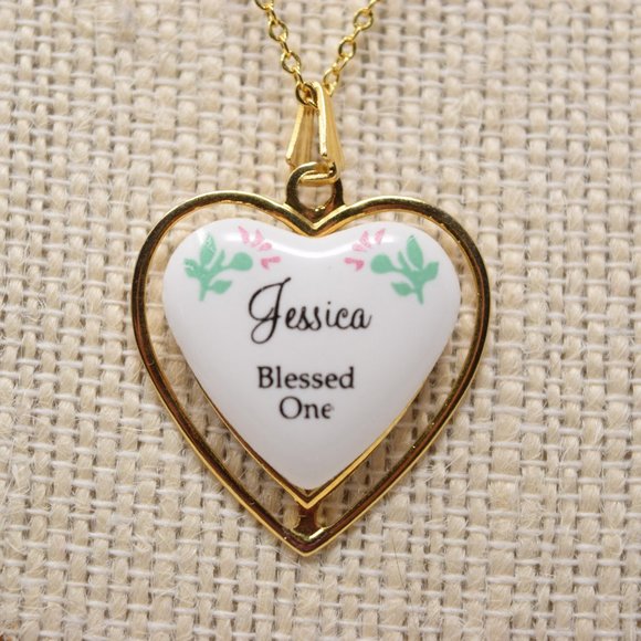 Heart Pendant Necklace Jessica Blessed One Goldtone Fashion Jewelry Flowers - Picture 3 of 11